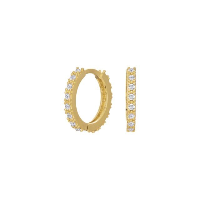 Siersbøl creoler i 14 kt guld med klare zirkoner Ø13 mm – elegant og tidløst design.